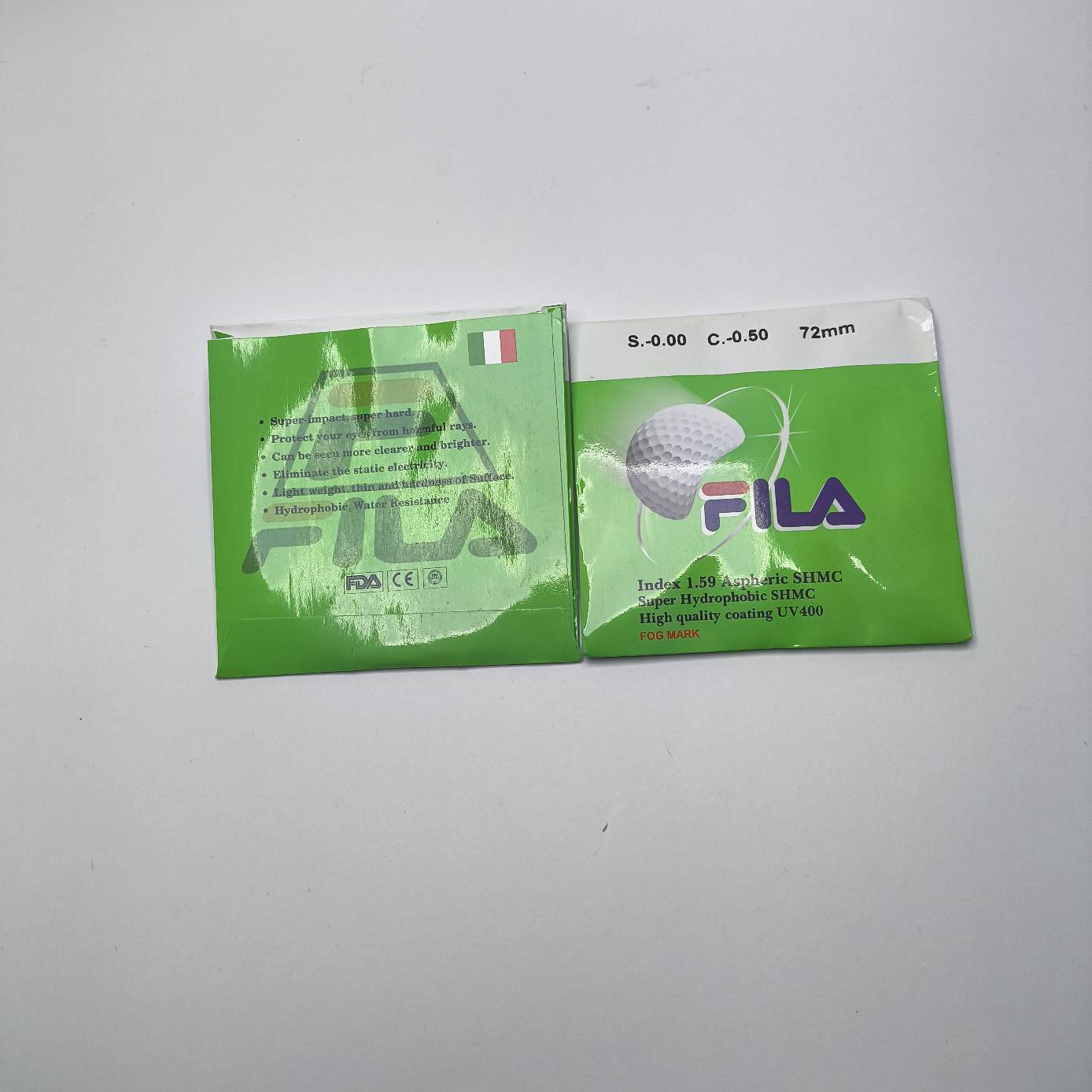 یک جفت عدسی ایتالیایی سوپر هیدروفوبیک نیمه فشرده اسفیریک ۱.۵۹ فیلا Fila