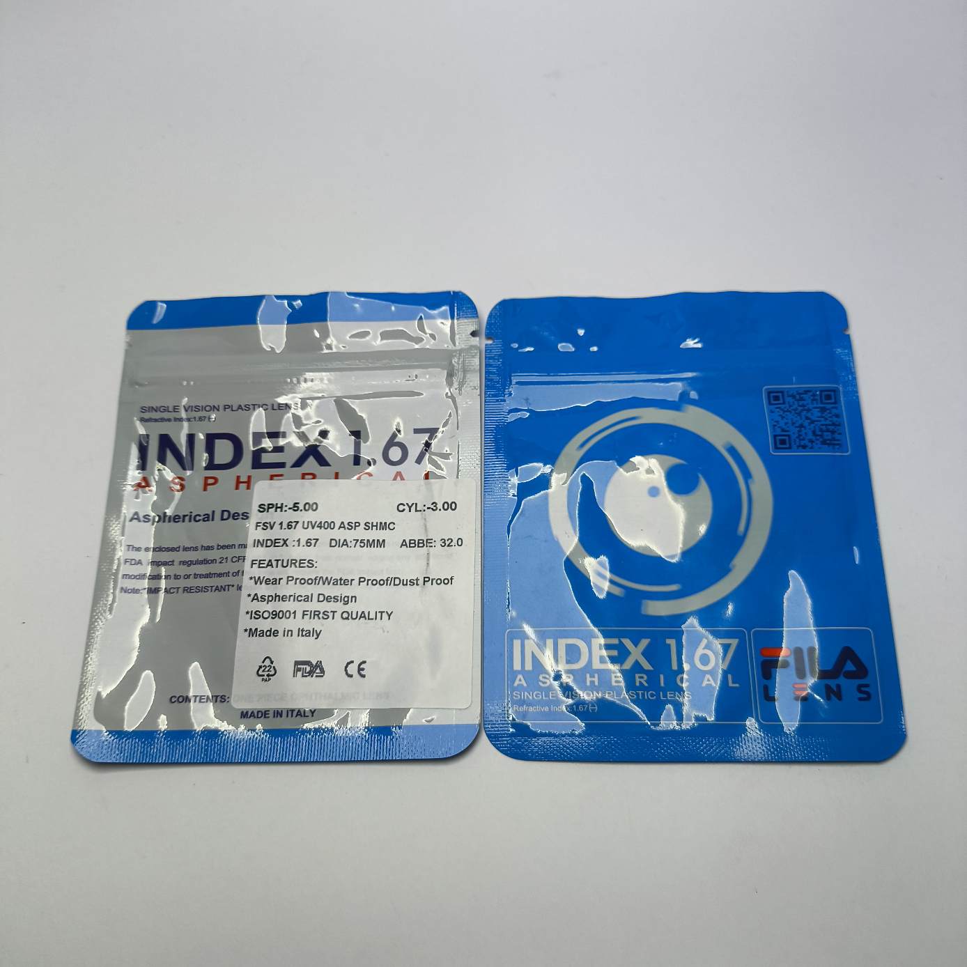 یک جفت عدسی ایتالیایی سوپر هیدروفوبیک فشرده ۱.۶۷ فیلا Fila