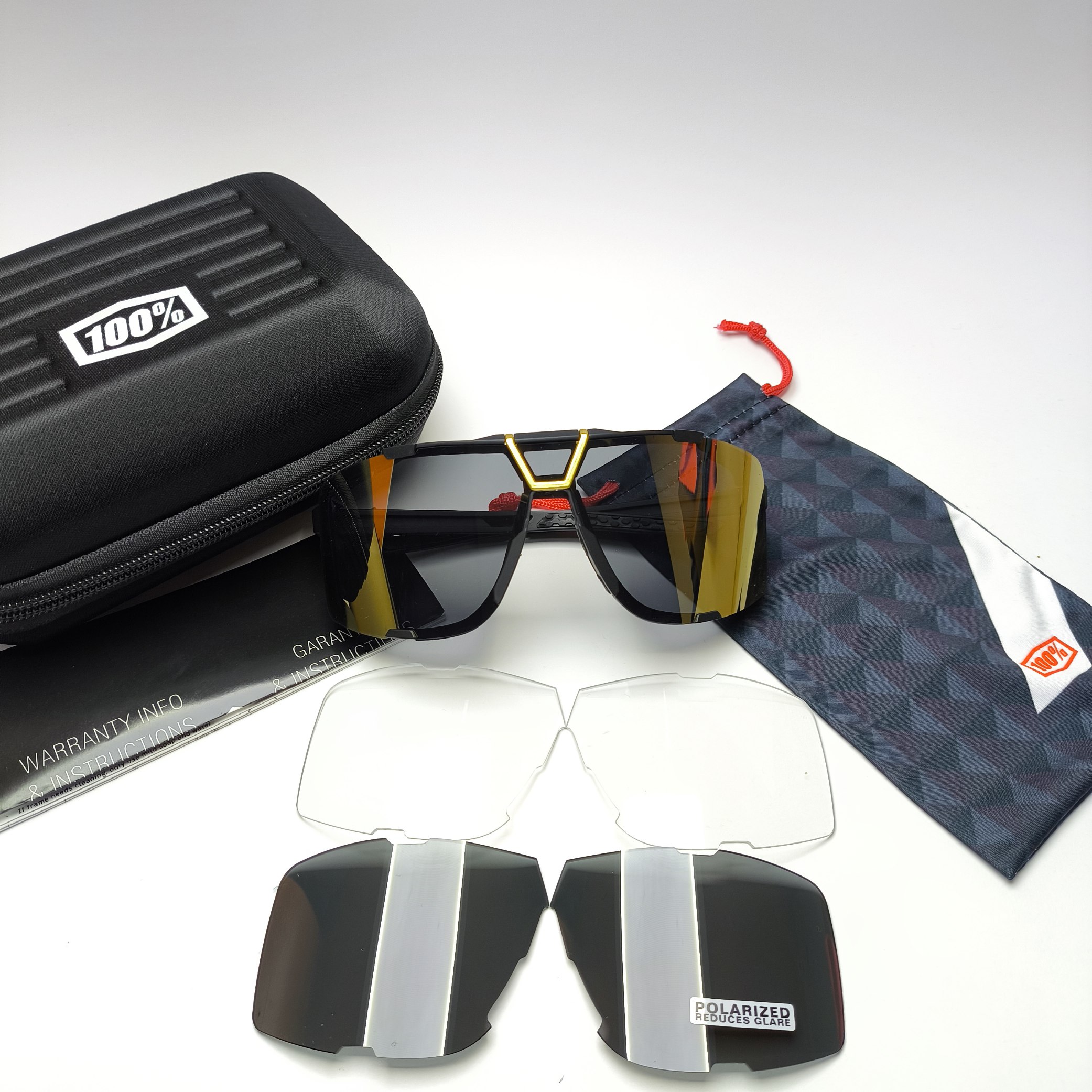 عینک آفتابی اسپرت پلاریزه چند عدسیه به همراه پک کامل برند %100