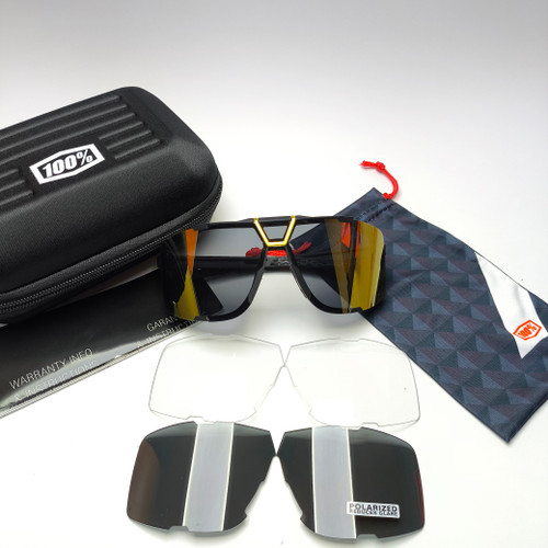 عینک آفتابی اسپرت پلاریزه چند عدسیه به همراه پک کامل برند %100