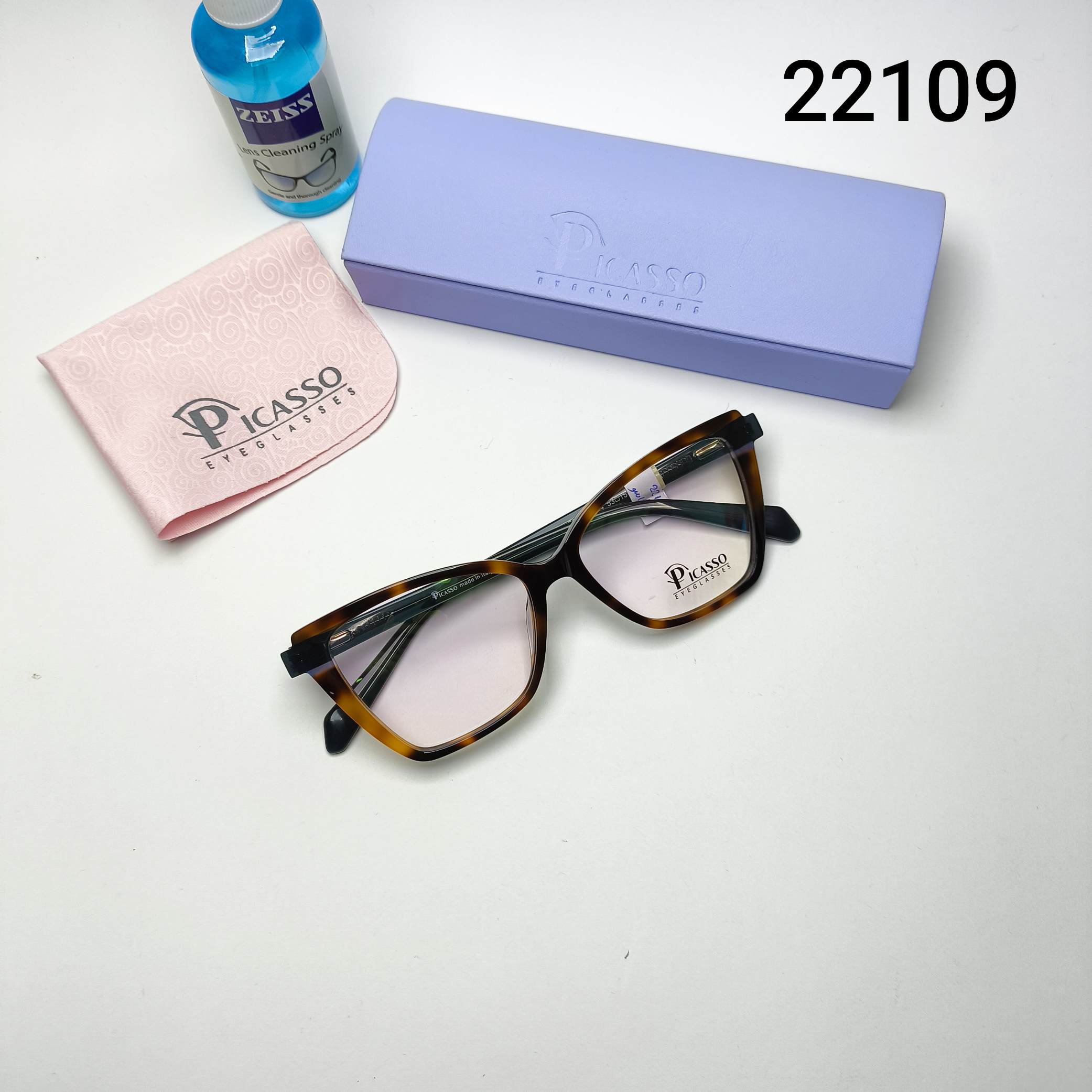 عینک طبی زنانه استات دسته سیم پیکاسو Picasso به همراه جلد و دستمال مدل 22109