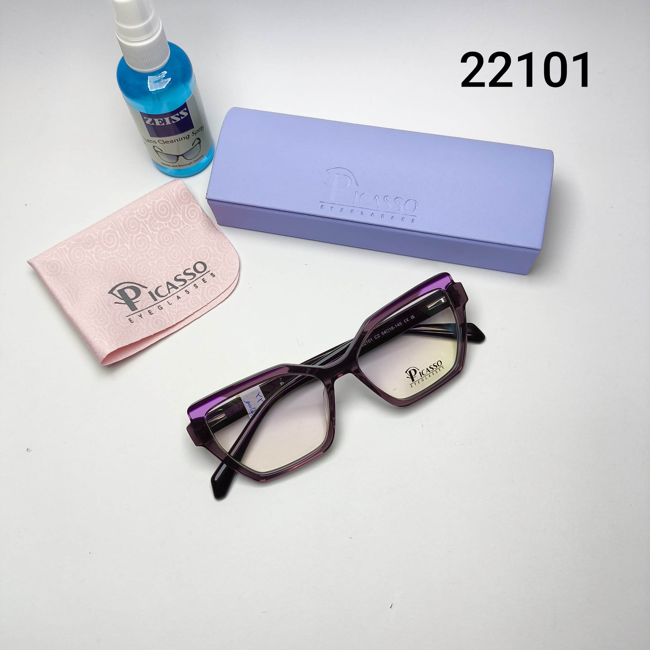 عینک طبی زنانه استات دسته سیم پیکاسو Picasso به همراه جلد و دستمال مدل 22101