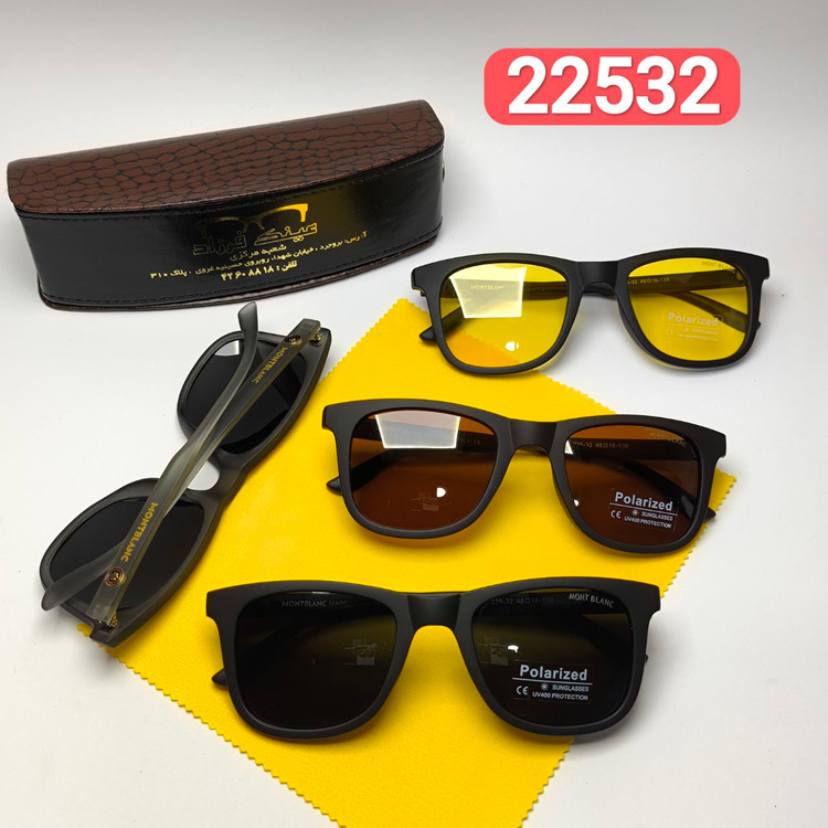 عینک آفتابی مردانه پلاریزه کائوچو پورش mont Blanc مدل 2253201+ پک هدیه لوازم جانبی