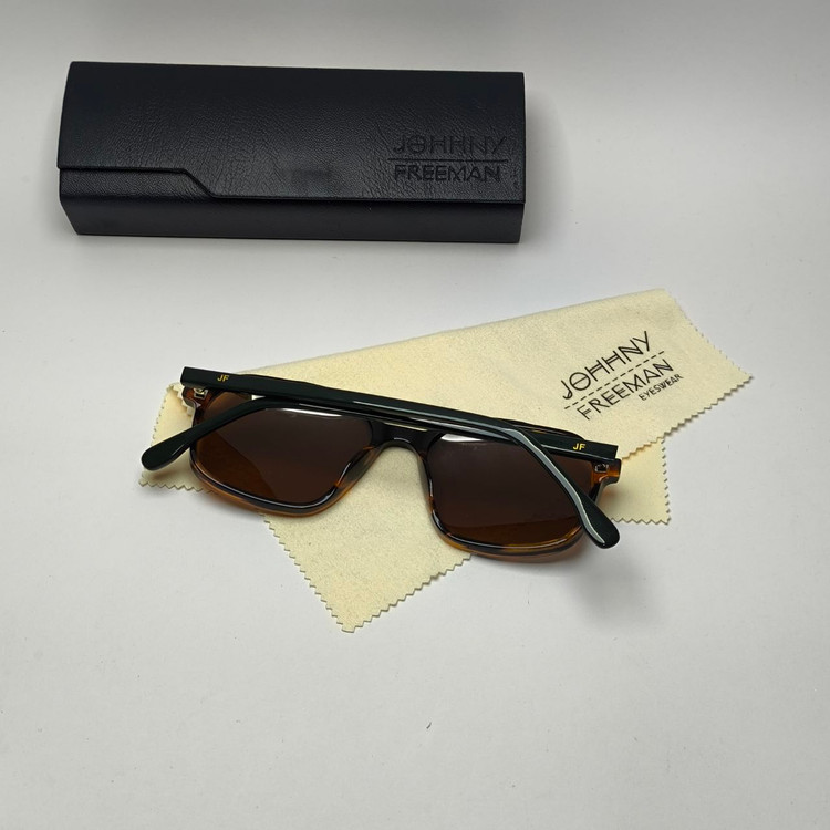 عینک آفتابی جانی فریمن Johhny freeman مدل 1257 مستر دسته سیم کائوچو اسیتیت پلاریزه به همراه پک کامل اورجینال