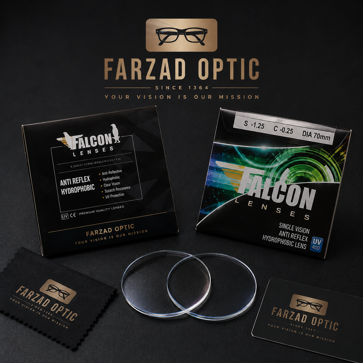 عدسی عینک فتوکرومیک  FALCON | آنتی‌رفلکس سبز و هایدروفوبیک